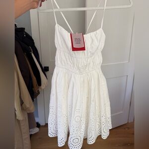 L'Academie White Smocked Mini Dress